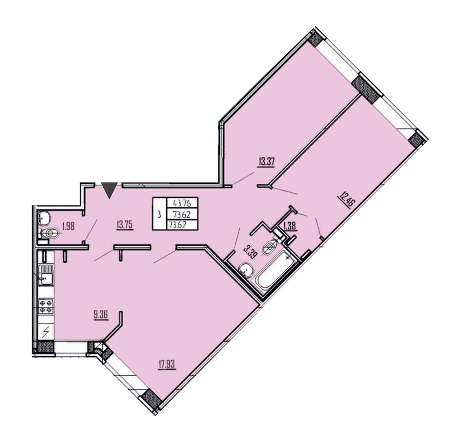 3-комнатная квартира 73.62 м², 1/20 эт., ЖК «Стороны Света»
